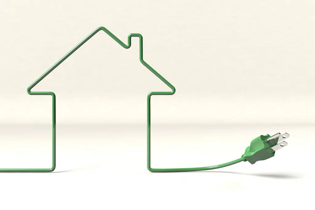  House outlined in a green electrical cord. 