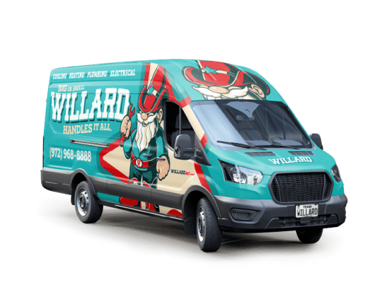 Willard teal service van on white background